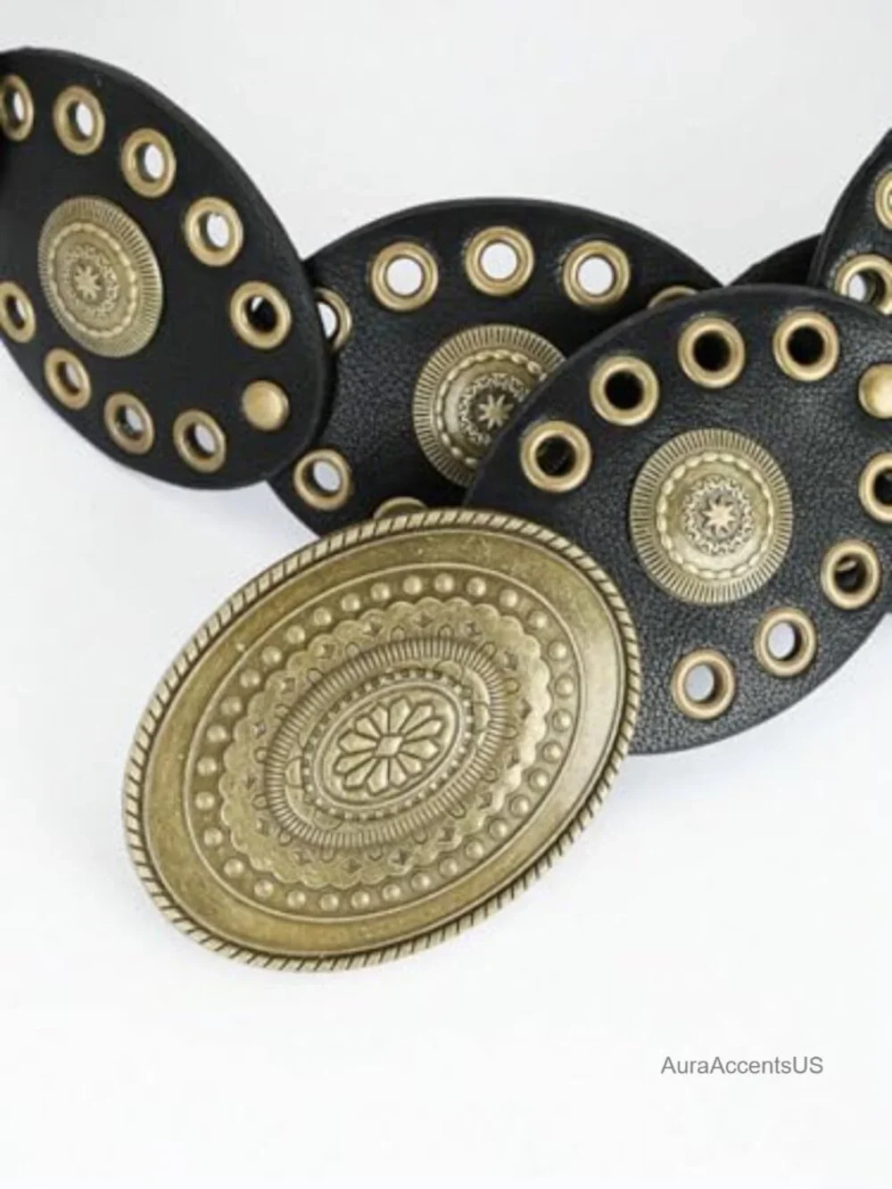Vintage Western Disc Belt Wide PU Leather Cowgirl Concho Belt Chunky Country
